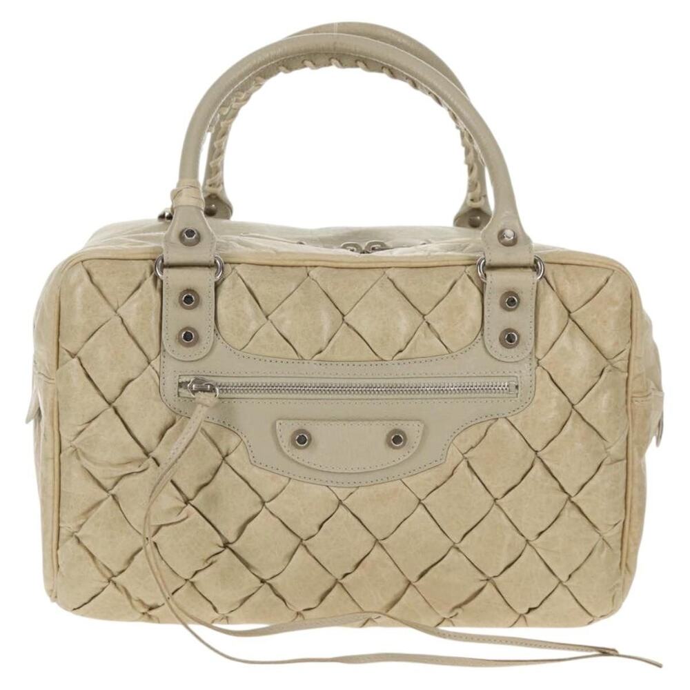 Balenciaga Leather The Matelasse Handbag Beige